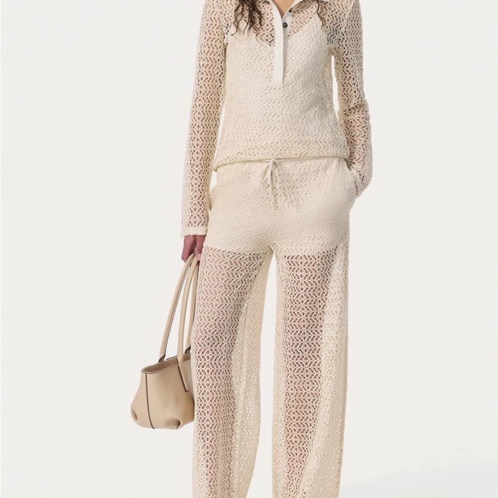 NWT $278 Rag & Bone Cream Crochet Wide Leg Pants Liv  Mesh Turtledove Size XS - Picture 5 of 14